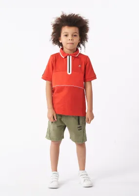 Boys Sporty Polo Collar Red T-Shirt