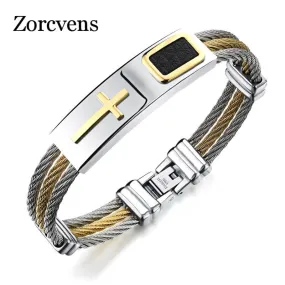 Casual Full Steel Man Bangles Fashion Three Layers Stainless Steel