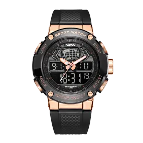 V2A Analog Digital Rose Gold Alloy Metal Case 5ATM Waterproof Sports Watch for Men with Stopwatch, Alarm and Backlight | Case Size- 48mm