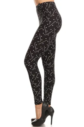 Women's Plus Hockey Winter Sports Pattern Printed Leggings